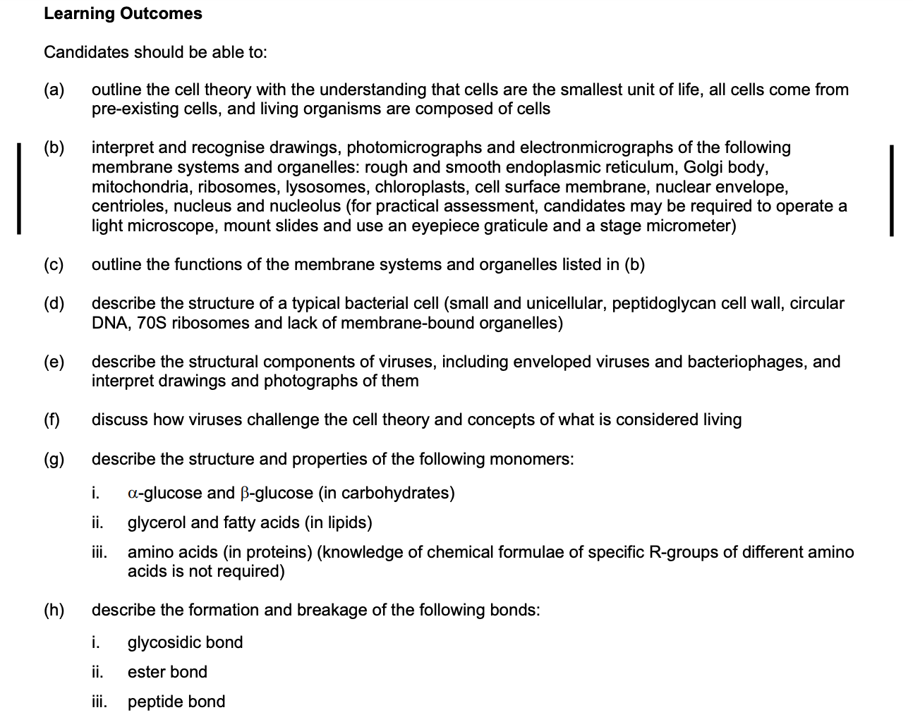 H2 Bio Learning outcomes