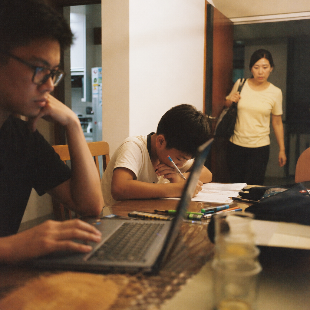 PSLE preparation in a dual-income household can be challenging when parents are busy and a child is revising at the dining table at night.