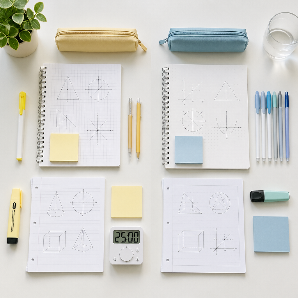 A clean flat lay showing study materials for personalised tuition matching tutor to student needs in Singapore.