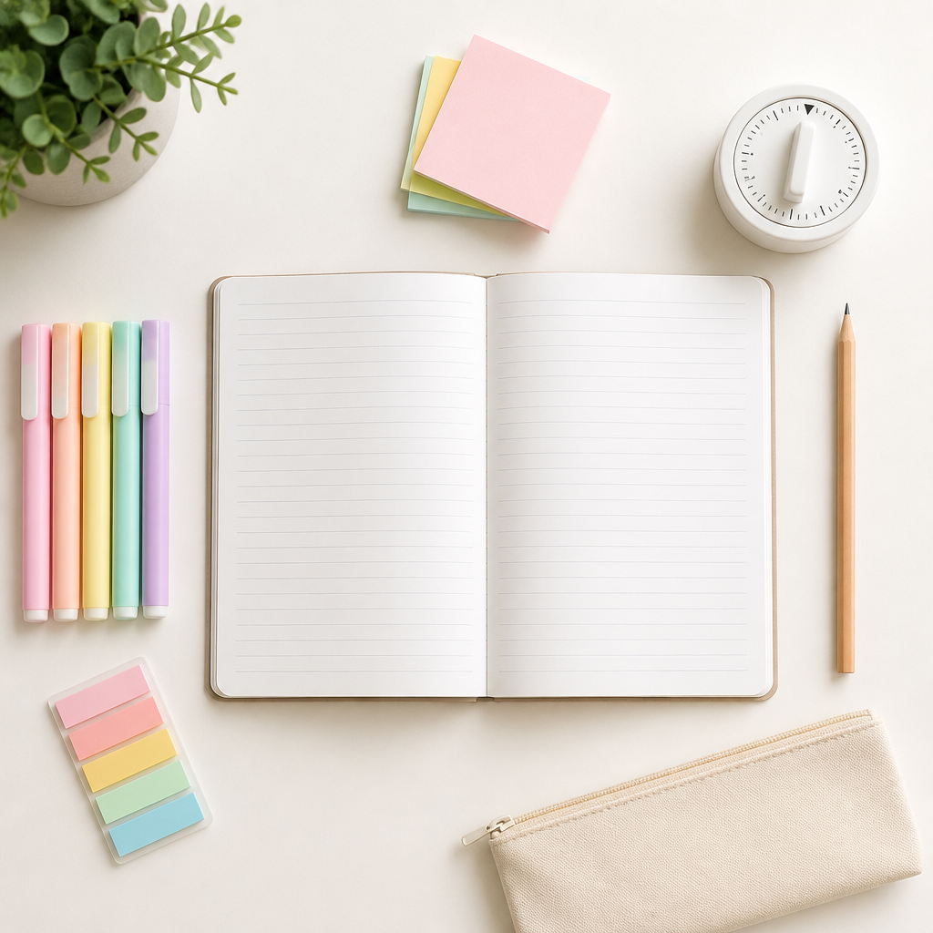 A neat study flat lay showing a simple English oral practice formula for building stronger answers.