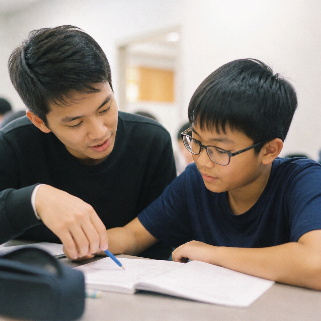 A tutor helping a student work through a concept, illustrating when tuition is needed to close learning gaps.